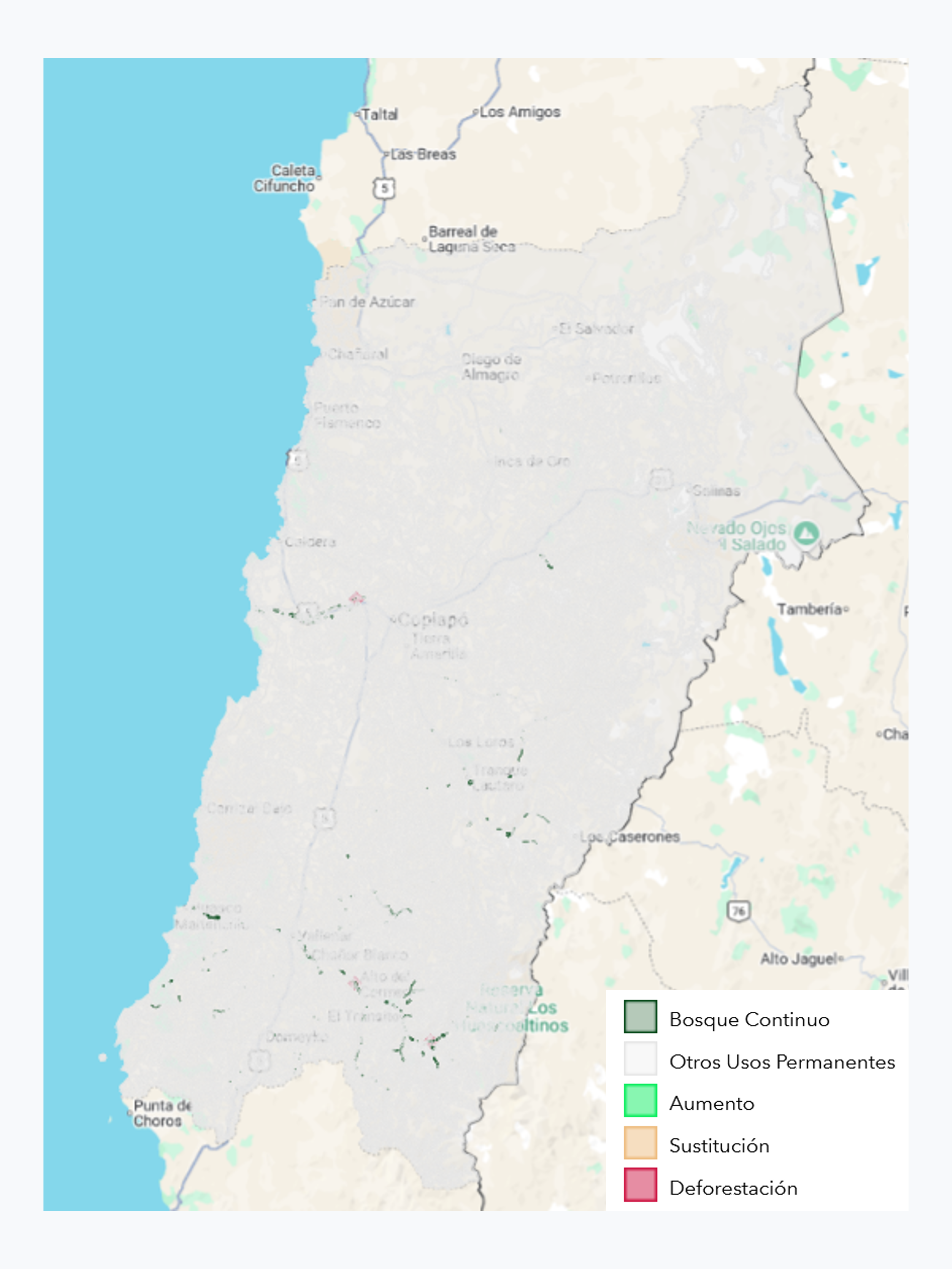 Cartografía tematica del Cambio de Uso de la Tierra para la Región de Atacama periodo 2015-2021, Escala 1:50.000